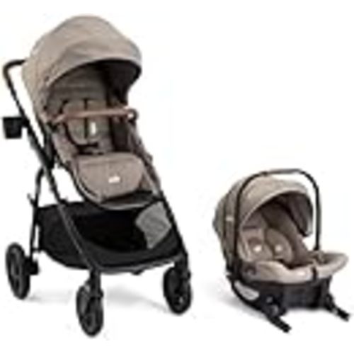 Joie Ginger DLX 4-in-1 Pramette Stroller & Mint Latch Travel System | Baseless infant car seat with rigid LATCH install, one-hand lie-flat pramette conversion stroller