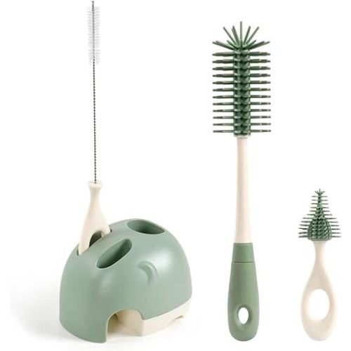 Baby Bottle Brush, Silicone Bottle Brush with Stand, 360° Rotating Bottle Cleaner Set, 3 in 1 Bottle and Teat Cleaning Brush, for Long Narrow Neck Bottles, Water Bottles, Drinking Glasses