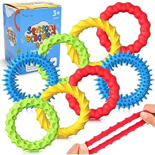 Sensory Fidget Toys for Kids Adults - 8 Pack Stretchy Fidget Bracelet | Texture & Calming Autism Sensory Toys for Special Needs Autistic Children | Calm Down Toy for Toddler Girls Boys