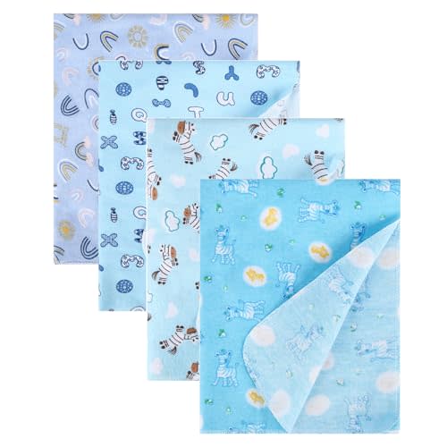 New Flannel Receiving Blankets 4 Pcs, Baby Swaddle Blankets, Infant Flannel Blanket 30 X 30 Inch for Boy or Girl (Style5)
