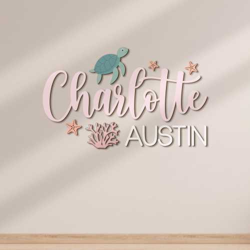 Personalized Cute Sea Turtle Wooden Nursery Name Sign Custom Ocean Beach Funny Wall Decor Decoration Baby Shower Unique Girl Kid Room Gift