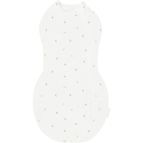 Happiest Baby Sleepea Comforter Swaddle - 100% Organic Cotton Baby Swaddle Blanket - Doctor Designed Promotes Healthy Hip Development (Ivory Cherries, Small)