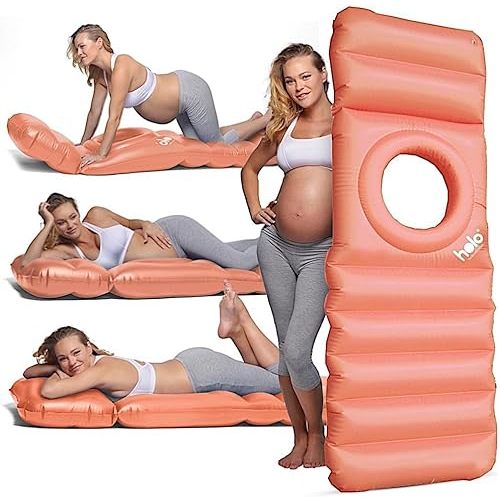 HOLO The Original Inflatable Pregnancy Pillow with Hole for Tummy Sleeping - Full Body Support for Pregnant Belly, Back, Hips - Relax Land+Water, Yoga, Babymoon, SPD - Maternity Must Have (Peach)