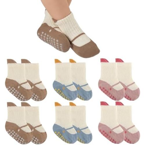 Baby Toddler Socks Girls Boys Non Slip Baby Grip Socks Cute Cotton Crew Socks for Newborn Infant Toddler 6 Pairs