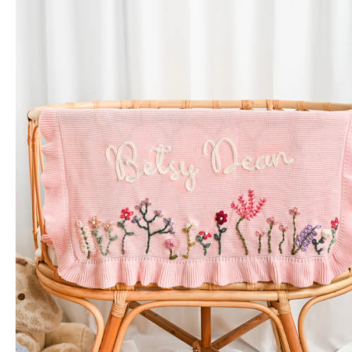 Heavy-Duty Hand-Knitted Floral Name Blanket – KnittyBaby