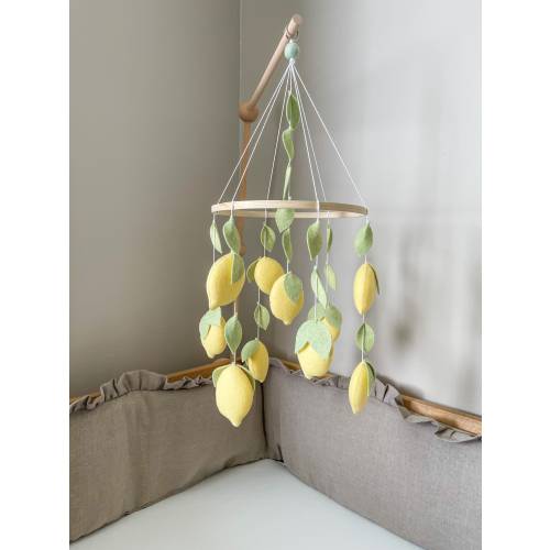 Handmade Felt Lemon Nursery Mobile, Fruit Crib Decor