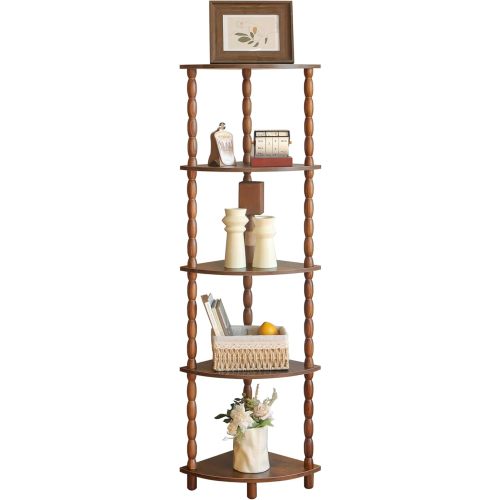 MaxSmeo Corner Shelf, 5-Tier Corner Bookshelf for Small Spaces, Stylish Corner Storage Display Shelves for Bedroom, Bathroom, Kitchen, Living Room (Rustic Brown)
