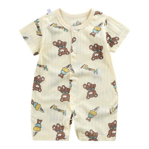 eileial Baby Boy Clothes Baby Boy Stripe Romper Waffle Knit Short Sleeve Lapel Button down Jumpsuit Bodysuit Newborn Summer Outfits,Beige 0-6 Months