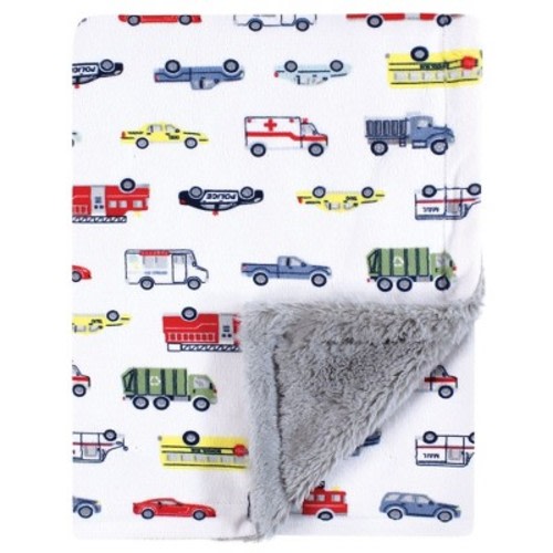 Hudson Baby Plush Blanket with Furry Binding and Back, Going Places, One Size