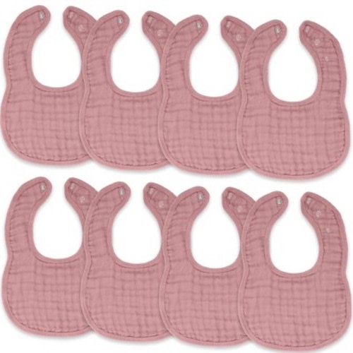 Comfy Cubs Muslin Cotton Baby Bibs, 8 Pack, Adjustable Size with Easy Snaps, Soft and Super Absorbent - Mauve