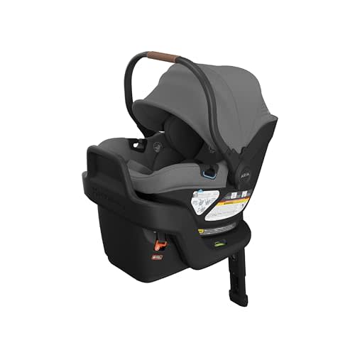UPPAbaby Aria V2 Lightweight Infant Car Seat - Just Under 6 lbs - Base with Load Leg + Infant Insert + All-Weather FootCover Included - Direct Stroller Attachment - Greyson (Charcoal Mélange)