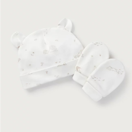 Organic Cotton Woodland Scene Hat & Mittens Set (0–12mths) | View All Baby | The White Company US