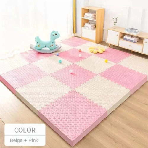 Eva Foam Puzzle Play Mat, Plaid Interlocking Floor Tiles, 16-Piece 12x12in