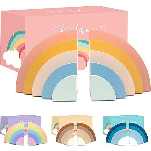 Decorably Boho Rainbow Book Ends Kids - 1 Set Non-Skid Wooden Bookends for Girls and Boys Room, Baby's Nursery, Classroom