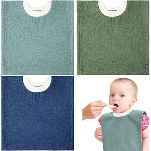 Foaincore 3 Pieces Full Coverage Toddler Bibs Pullover Baby Bibs Absorbent Cotton Terry Towel Toddler