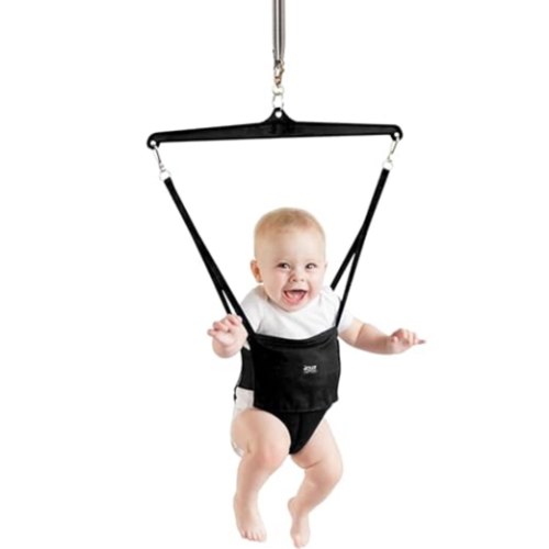 Jolly Jumper Iconic (Black), Doorway Baby Jumper, Indoor Exercise Saddle Seat, Adjustable Height, for Infants up to 28lbs, No Stand Required