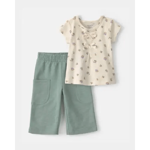 Baby Girl 2-Piece Floral Top & Pant Set - Cream/Green | Carter's