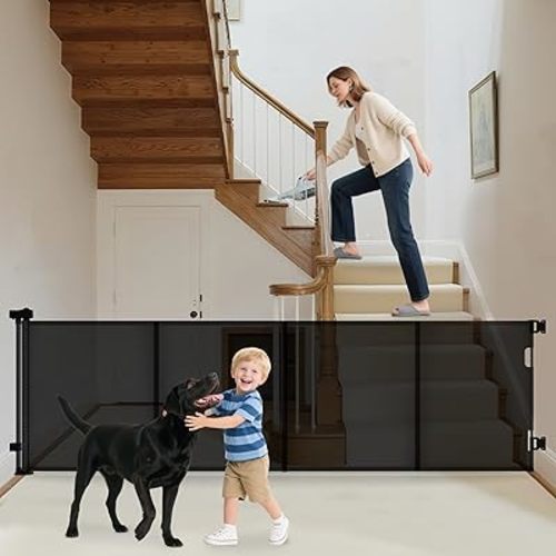 Retractable Baby Gate,Mesh Baby Gate or Mesh Dog Gate,34" Tall,Extends up to 120" Wide,Child Safety Gate for Doorways, Stairs, Hallways, Indoor or Outdoor