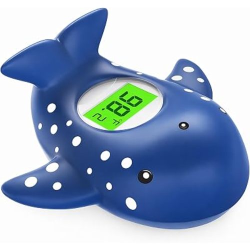 Baby Bath Thermometer for Infant & Toddler,Floating Digital Water Temperature Thermometer with 3-Color LED Backlight, Instant Accurate Reading,Baby Bath Toy,Hot & Cold Alert（Deep Blue Whale）