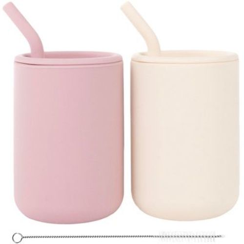 WeeSprout Silicone Baby Cups With Straws and Lids, 4 & 8 oz Options, Set of 2, Food Grade Toddler Training Container, Built In Straw Stoppers