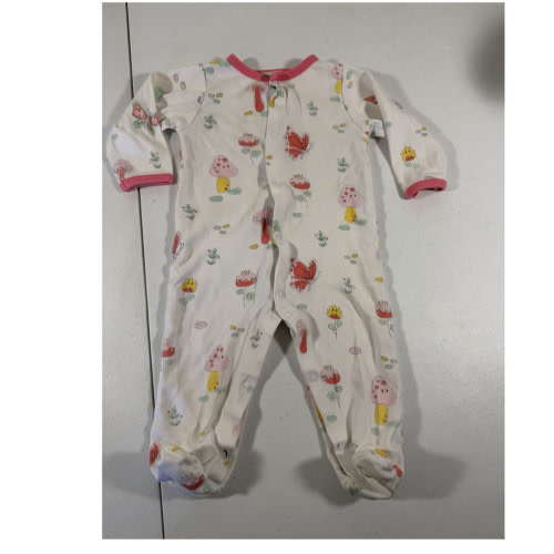 Noomie One-Piece Footed 3-6 Months White Pink Butterfly Mushroom