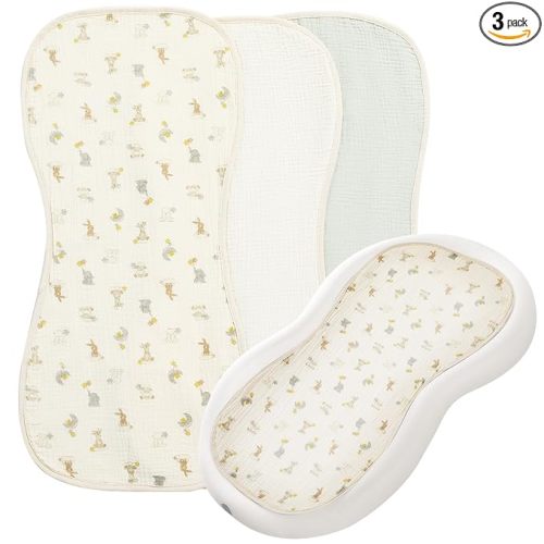 Hombys Washable Baby Changing Pad Cover - Waterproof Muslin Changing Table Pad, 3 Pack - Cream White, Light Green, Animals