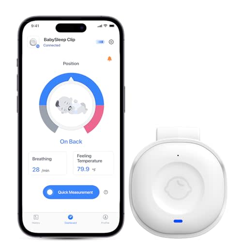 Babytone Smart Baby Monitor Sleep Clip, Baby Breathing Monitors with Alarm Rollover and Overheating, Real-Time Temperature Tracker，Rechargeable Long Battery Life, with Free App for 0-24 Months Infant