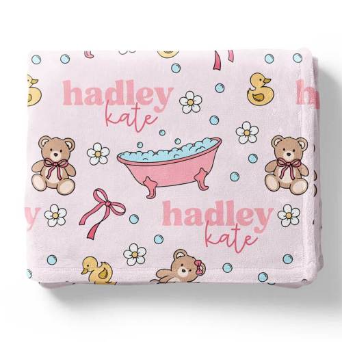 Bathtime Besties Personalized Kids Blanket | Pink
