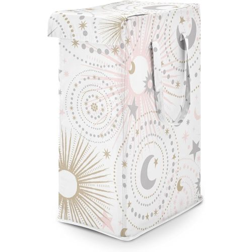 Sweet Jojo Designs Blush Pink Gold Star and Moon Girl Laundry Hamper Foldable Dirty Clothes Basket with Handles for Baby Nursery Kids Bedroom Teen Bathroom - Grey Celestial Sky Stars Gray Shabby Chic