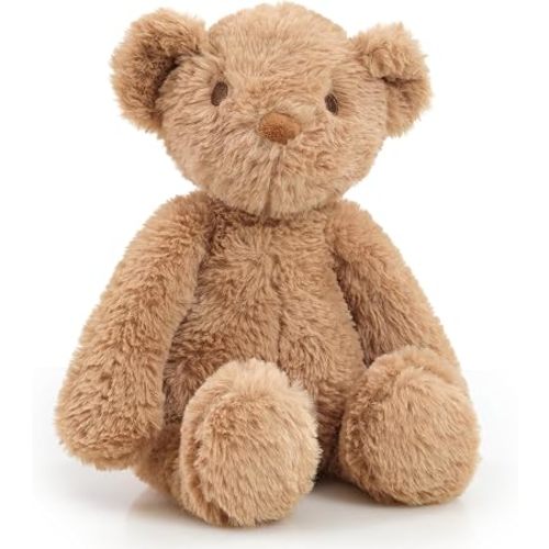Benji Bear Stuffed Animal, Soft Plush Teddy Bear with Embroidered Features for Ages 0 and Up, Weighted Body for Sitting, Plushie Made with Recycled Materials, 10-Inches