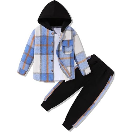 3Pcs Toddler Boy Clothes Long Sleeve Hoodie with Solid Color Top and Casual Sweatpants Boys Fall Winter Outfits 2-6T