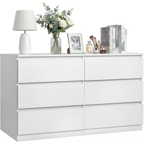 Spaco White 6 Drawer Dresser for Bedroom,48'' Modern Dresser with Deep Drawer,Wide Storage Chest of Drawers,Bedroom Storage Organizer Furniture,TV Stand for Living Room
