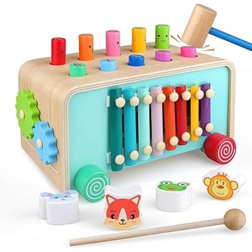 Montessori Baby Hammer Pounding Toy for Toddlers Boys Girls 2 3 4 Years Old, Educational Learning Toy Xylophone Color Shape for Toddler 2-4 Halloween Christmas Birthday Gift Toy