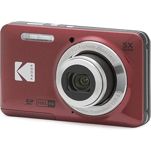 KODAK PIXPRO FZ55 16MP Compact Digital Camera, 5X Optical Zoom, Red