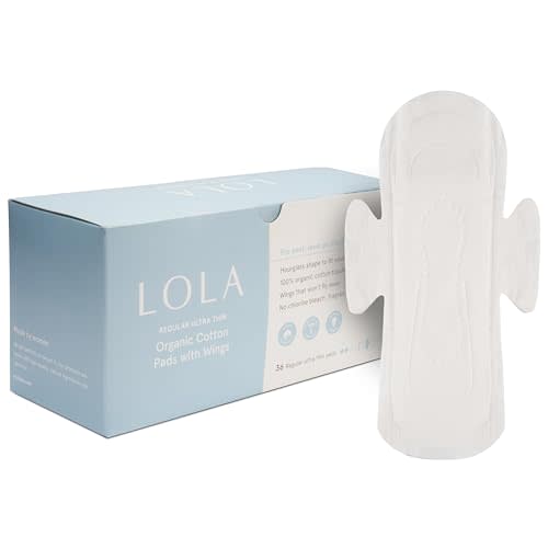 LOLA Cotton Pads - Ultra Thin Pads with Wings - Organic Cotton Hypoallergenic Material - Organic Panty Liners - 36 Count, Regular