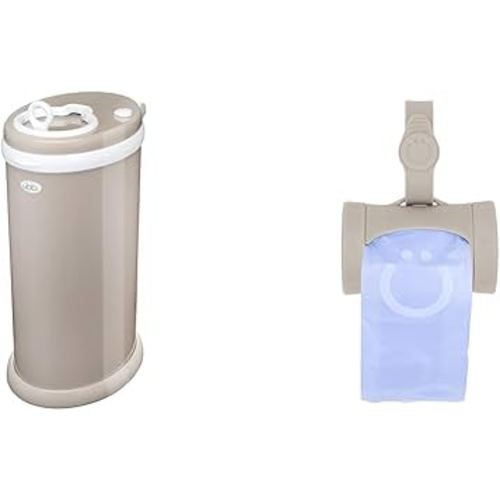 Ubbi Steel Diaper Pail Bundle with Retractable On-The-Go Bag Dispenser for Baby Travel