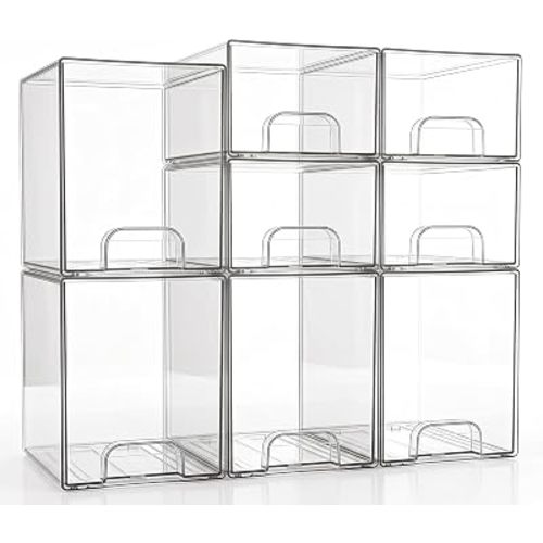 Clear Stackable Storage Drawers: Baby Bottle Storage Organizer, Acrylic Bottles Station Organizer Container for Countertop, Vanity, Bathroom, Cabinet Organization - 8 Pack