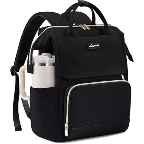LOVEVOOK Laptop Backpack for Women with Giant Tumbler Holder Pocket, 17 inch Travel Work Backpack Purse for Nurse Teacher, Waterproof School Bag College Bookbag Cute Casual Daypack for Girls Black