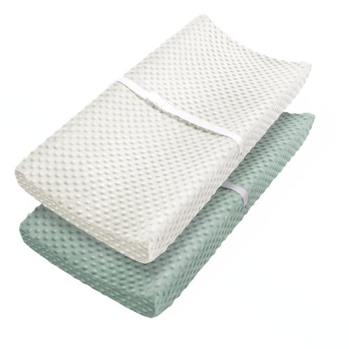 Babebay Changing Pad Cover, Ultra Soft Minky Dots Plush Changing Table Covers for Baby Boys and Girls, Breathable, 2 Pack (Roman Green & Lily White)