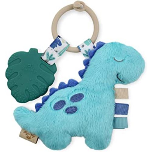 Itzy Ritzy Infant Toy & Teether - Itzy Pal Baby Teething Toy Includes Lovey, Crinkle Sound, Textured Ribbons & Silicone Teether Toy for Newborn (Dinosaur)