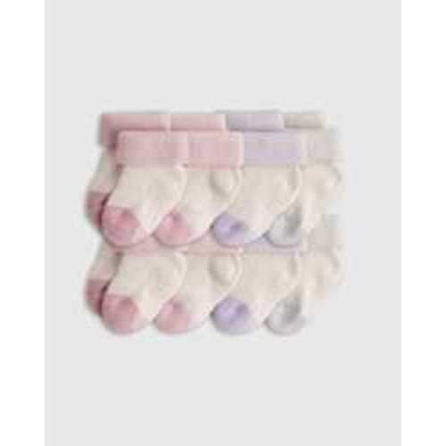Organic Cotton Gripper Fold Over Socks 8-Pack - Baby in Pink/Blue Multi