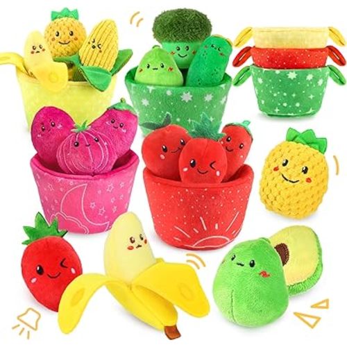 Baby Toys 6–12 Months, 16PCS My First Fruit Vegetable Sensory Toys for Babies Infants, Color Sorting Play Food with Crinkle & Rattle, Montessori Toys for 1 Year Old Toddlers Boys Girls