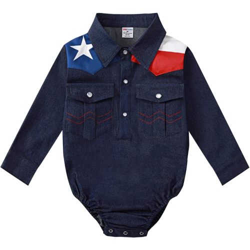 COSLAND Baby Boys' Western Long Sleeve Bodysuit, Infant Cowboy Romper, 0-18 Months