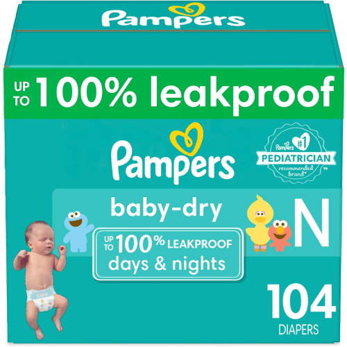 Baby Dry Diapers Newborn - Size 0, 104 Count, Absorbent Disposable Diapers