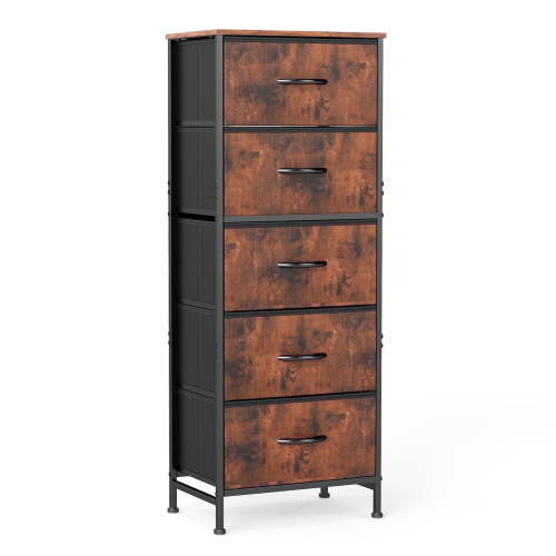 EDX 5 Fabric Dresser with 5 Storage Drawers, TV Stand with Wooden Top Metal Frame for Clothes, Living Room, Hallway, Entryway, Rust