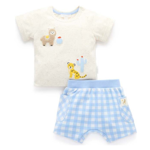 Gingham Short and Tee Set Caribbean Gingham - Purebaby | Maisonette
