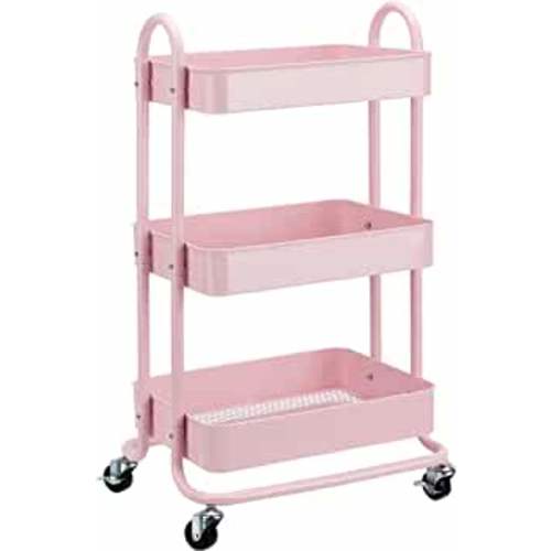 Amazon Basics 3-Tier Rolling Utility or Kitchen Cart - Dusty Pink