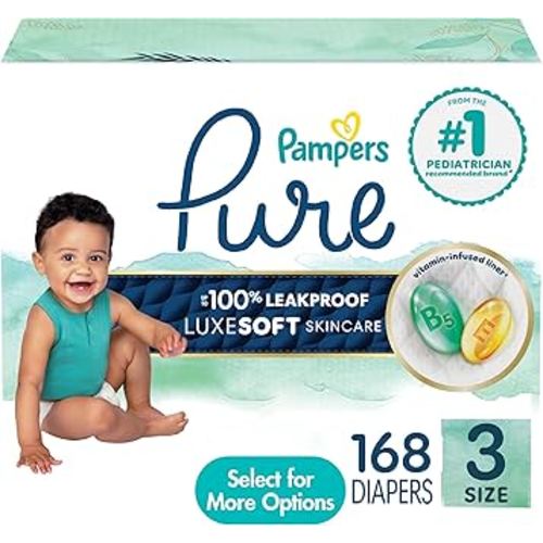 Pampers Pure Protection Diapers - Size 3, 168 Count, Hypoallergenic Unscented Disposable Baby Diapers