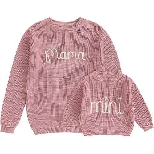 Mommy and Me Matching Outfits Mama and Mini Long Sleeve Crewneck Sweater Pullover Tops Mother Baby Matching Clothes