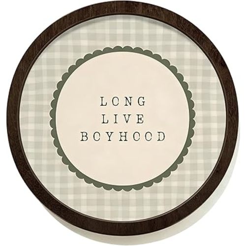 CalmVerve Long Live Boyhood Wall Art Decor Boy Room Decor, Playroom Round Wooden Wall Art, Baby Boy Nursery Decor, Boys Toddler Room Decoration 10x10 Inch, Baby Boy Shower Decorations